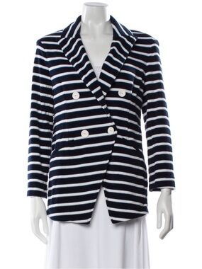 Veronica Beard Navy & White Striped Double-Breasted Blazer